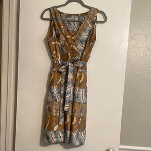 Evan Picone Blue and Brown Sleeveless Midi Dress